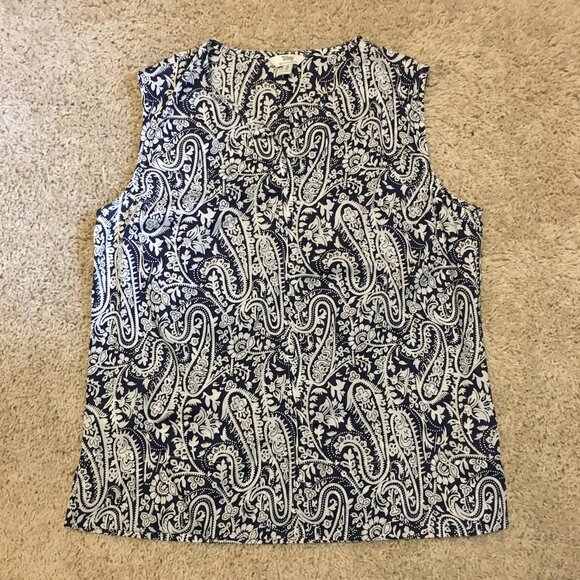 Navy Paisley 100% Cotton Tunic Neck Tank Top - Picture 10 of 13